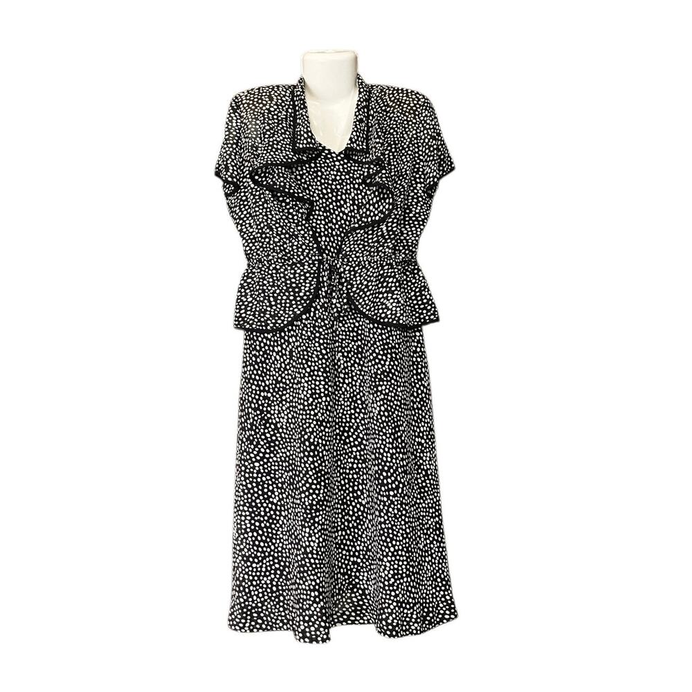 Coldwater Creek Women's Black/ White Pebble Midi Dress w/ Tie Waist Blouse SZ 12